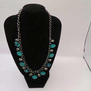 Beaded Chain Necklace with Blue Green Black Beads